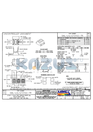 SML-LXL1210YGC-TR datasheet - 2.7mm x 3.0mm PCB, SURFACE MOUNT LED