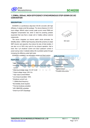 SC4620812 datasheet - 1.25MHz, 600mA, HIGH EFFICIENCY SYNCHRONOUS STEP-DOWN DC-DC CONVERTER