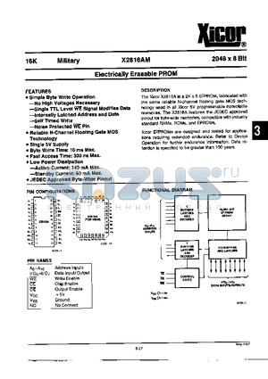 X2816AM datasheet - Electrically Erasable PROM