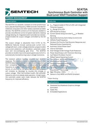 SC475A datasheet - Synchronous Buck Controller with Dual-Level VOUT Transition Support