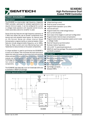 SC4808C datasheet - High Performance Dual Ended PWM Controller