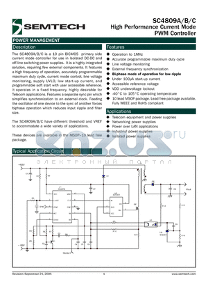 SC4809B datasheet - High Performance Current Mode PWM Controller