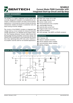 SC4812 datasheet - Current Mode PWM Controller with Integrated Start-up Circuit and Op Amp