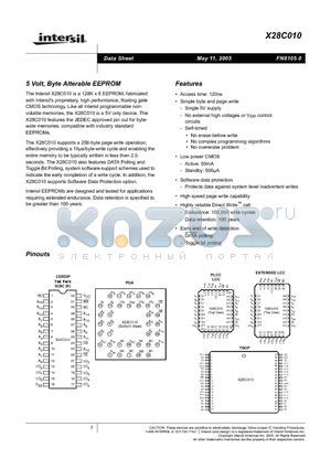 X28C010D-15 datasheet - 5 Volt, Byte Alterable EEPROM
