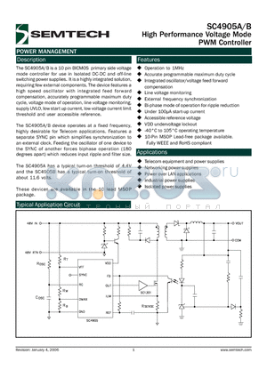 SC4905AIMSTRT datasheet - High Performance Voltage Mode PWM Controller