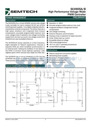 SC4905AMSTR datasheet - HIGH PERFORMANCE VOLTAGE MODE PWM CONTROLLER