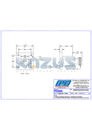 PE9866 datasheet - WAVEGUIDE END LAUNCH TO N FEMALE FREQUENCY RANGE:12,40 TO 18,00 GHz