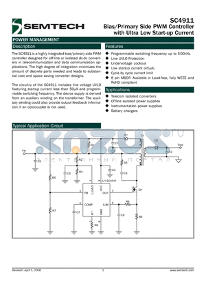 SC4911IMSTR datasheet - Bias/Primary Side PWM Controller with Ultra Low Start-up Current
