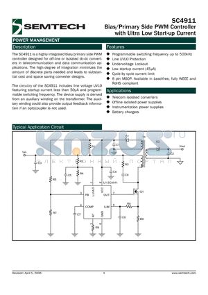 SC4911IMSTRT datasheet - Bias/Primary Side PWM Controller with Ultra Low Start-up Current