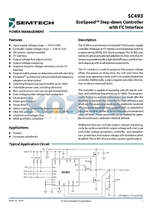 SC493 datasheet - EcoSpeedTM Step-down Controller with I2C Interface