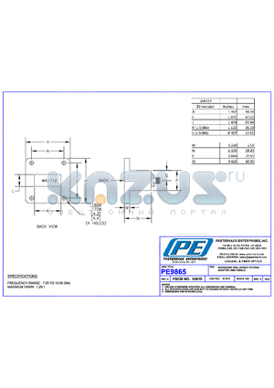 PE9865 datasheet - WAVEGUIDE END LAUNCH TO COAX ADAPTER,SMA FEMALE