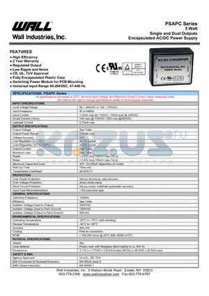 PSAPC-5S datasheet - 5 Watt Single and Dual Outputs Encapsulated AC/DC Power Supply