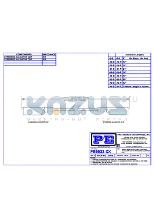 PE9932-12-R datasheet - SINGLE WRE PATCH CORD STANDARD ALLIGATOR TO STANDARD ALLIGATOR CLIP