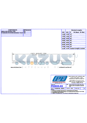 PE9935-60-B datasheet - SINGLE WIRE PATCH CORD INSULATED SPADE  LUGS TO STANDARD ALLIGATOR CLIP