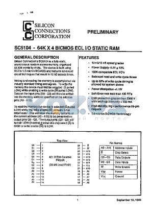 SC5104 datasheet - 64K X 4 BiCMOS ECL I/O STATIC RAM