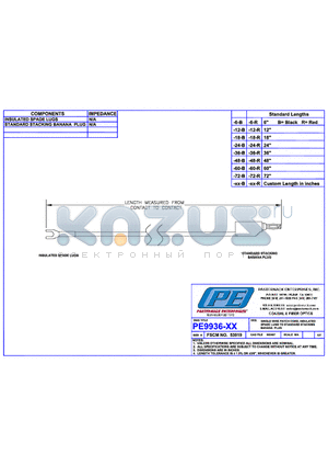 PE9936-6-R datasheet - SINGLE WIRE PATCH CORD INSULATED SPADE LUGS TO STANDARD STACKING BANANA PLUG