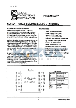 SC5104F-15 datasheet - 64K X 4 BiCMOS ECL I/O STATIC RAM