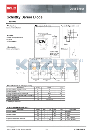 RB400D_11 datasheet - Schottky Barrier Diode