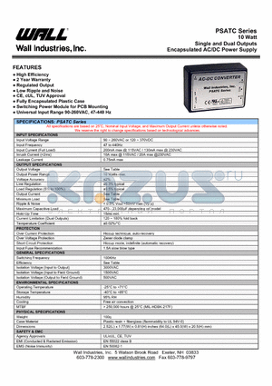 PSATC datasheet - 10 Watt Single and Dual Outputs Encapsulated AC/DC Power Supply