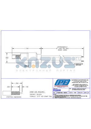 PE9958 datasheet - BREAKOUT, CRIMP ON FOR RG58 TO UN-TERMINATED #20 AWG LEADS