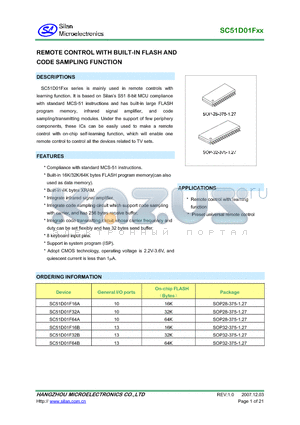 SC51D01F32B datasheet - REMOTE CONTROL WITH BUILT-IN FLASH AND CODE SAMPLING FUNCTION