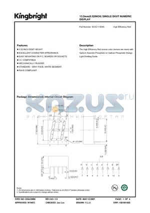 SC52-11EWA datasheet - 13.2mm(0.52INCH) SINGLE DIGIT NUMERIC DISPLAY