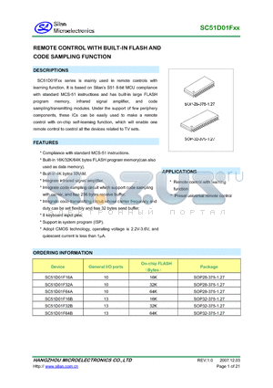 SC51D01F64B datasheet - REMOTE CONTROL WITH BUILT-IN FLASH AND CODE SAMPLING FUNCTION