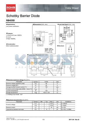 RB425D datasheet - Schottky Barrier Diode