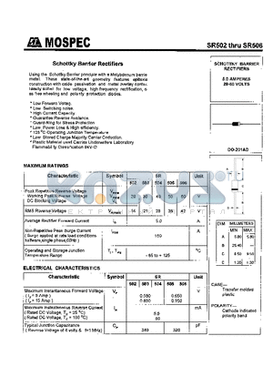 SR502 datasheet - SCHOTTKY BARRIER RECTIFIERS(5.0A,20-60V)