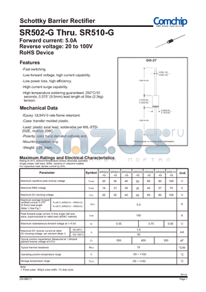 SR502-G datasheet - Schottky Barrier Rectifier