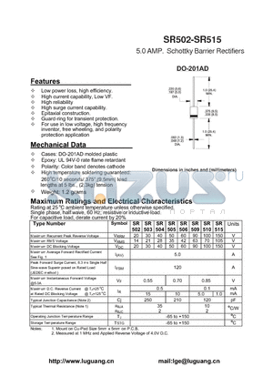 SR502 datasheet - 5.0 AMP. Schottky Barrier Rectifiers