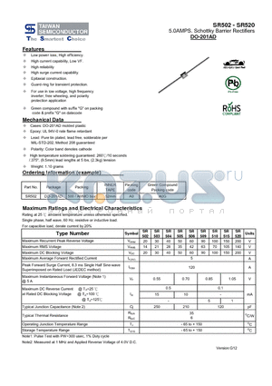 SR502 datasheet - 5.0AMPS. Schottky Barrier Rectifiers High reliability