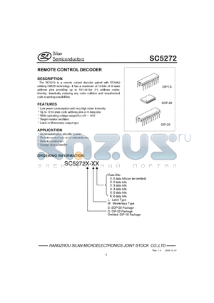 SC5272S-M0 datasheet - REMOTE CONTROL DECODER