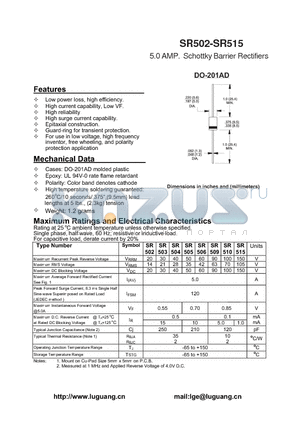 SR503 datasheet - 5.0 AMP. Schottky Barrier Rectifiers