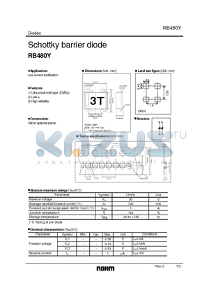 RB480Y datasheet - Schottky barrier diode