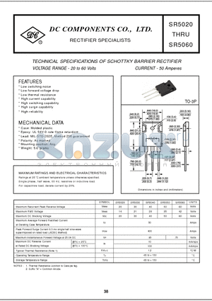 SR5030 datasheet - TECHNICAL SPECIFICATIONS OF SCHOTTKY BARRIER RECTIFIER