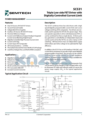 SC531 datasheet - Triple Low-side FET Driver with Digitally Controlled Current Limit