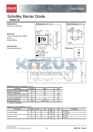 RB480Y-40 datasheet - Schottky Barrier Diode