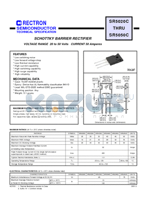 SR5030C datasheet - SCHOTTKY BARRIER RECTIFIER (VOLTAGE RANGE 20 to 50 Volts CURRENT 50 Amperes)