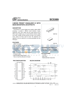 SC5389 datasheet - 5-MODE PRESET EQUALIZER IC WITH BASS BOOSTER & 3D EFFECTS