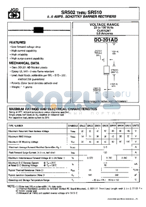 SR505 datasheet - 5.0 AMPS. SCHOTTKY BARRIER RECTIFIERS