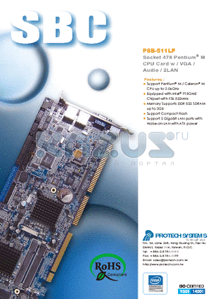 PSB-511LF datasheet - Socket 478 Pentium M CPU Card