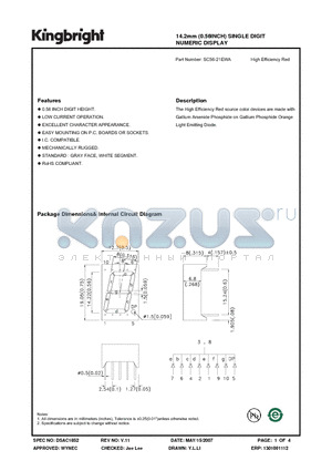 SC56-21EWA datasheet - 14.2mm (0.56INCH) SINGLE DIGIT NUMERIC DISPLAY