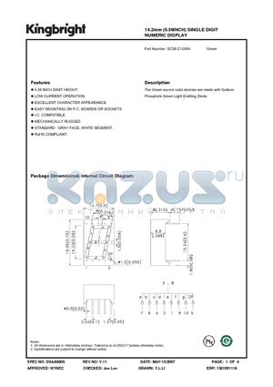 SC56-21GWA datasheet - 14.2mm (0.56INCH) SINGLE DIGIT