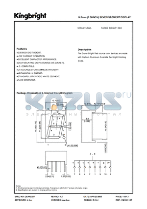SC56-21SRWA datasheet - 14.2mm (0.56INCH) SEVEN SEGMENT DISPLAY