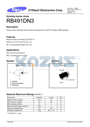 RB491DN3 datasheet - Schottky barrier diode
