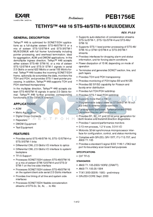 PEB1756E datasheet - TETHYS 448 16 STS-48/STM-16 MUX/DEMUX