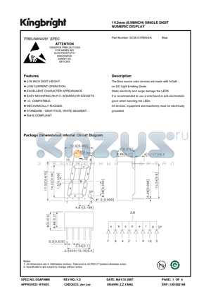 SC56-51PBWA-A datasheet - 14.2mm (0.56INCH) SINGLE DIGIT NUMERIC DISPLAY