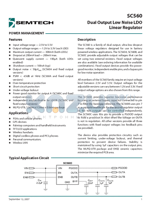 SC560XULTRT datasheet - Dual Output Low Noise LDO Linear Regulator