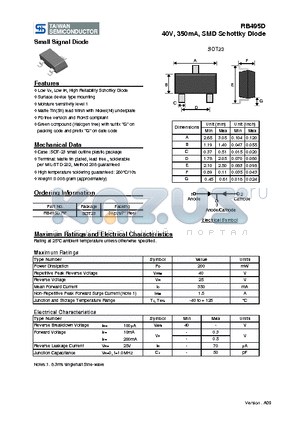 RB495DRF datasheet - 40V, 350mA, SMD Schottky Diode